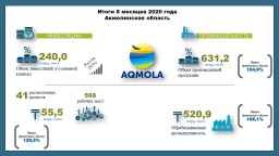 Итоги 8 месяцев 2020 года в сфере промышленности и инвестиций по Акмолинской области